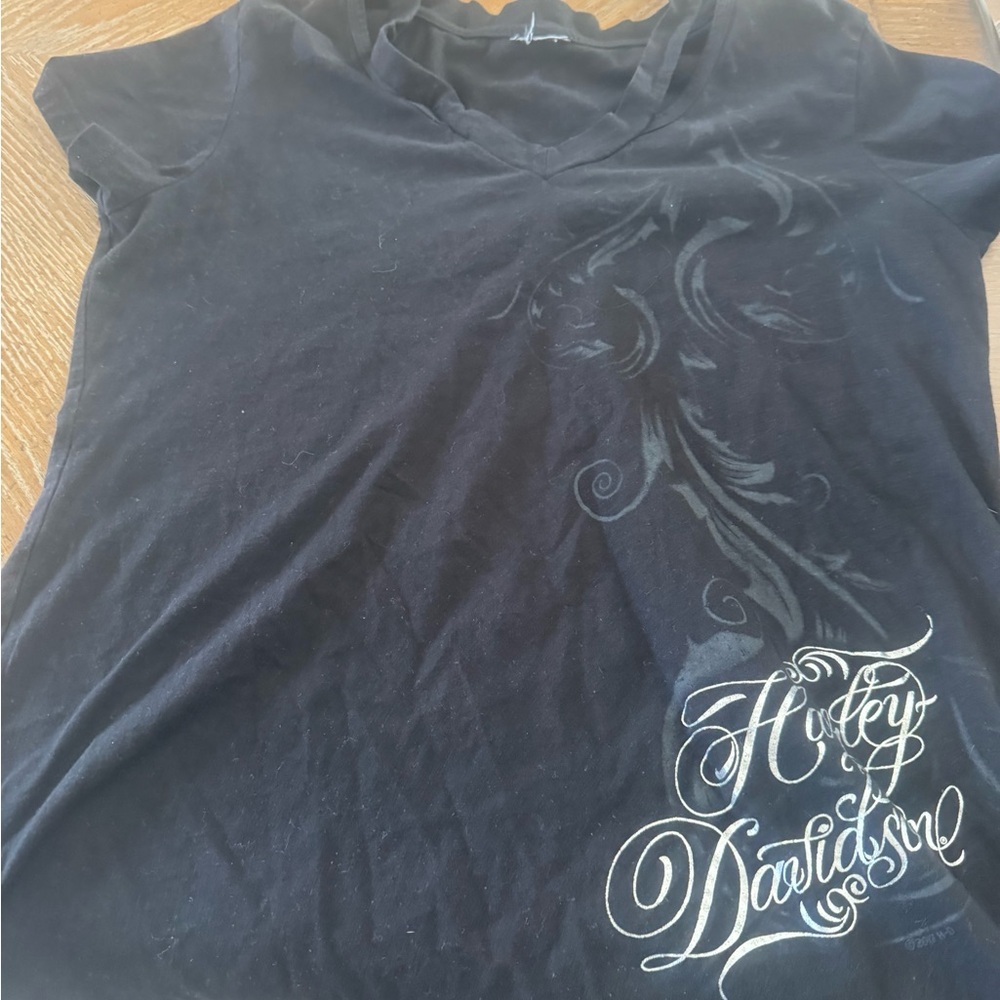 Harley-Davidson Black V-Neck Tee with Gray Script